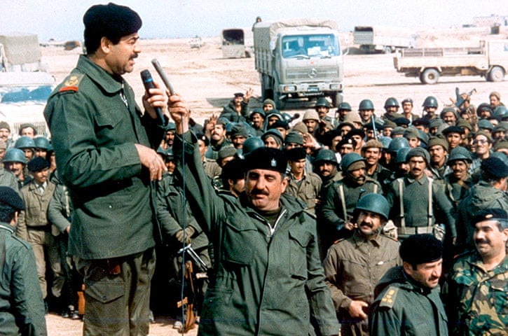 Saddam Hussein Addressing Soldiers During the Iran-Iraq War